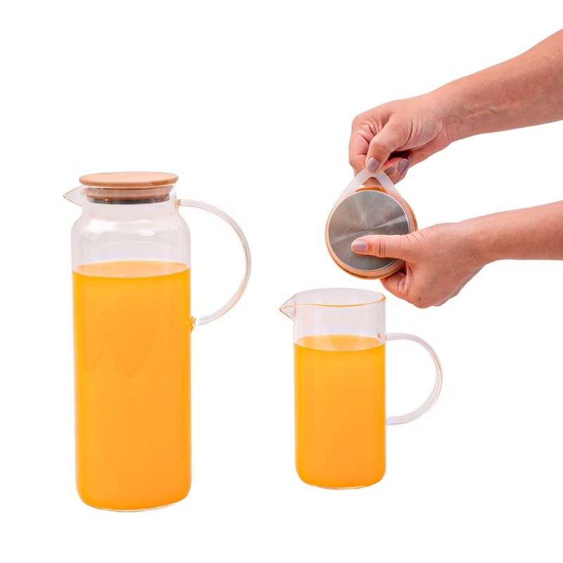 Kit com 2 Jarras de Vidro | 1L e 1,5L com Tampa de Bambu (OIKOS) - Refinado Lar