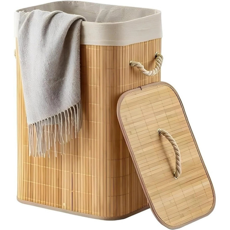 Cesto de Roupa Dobrável em Bambu - Refinado Lar