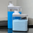 Kit Dispenser de Lavanderia Premium com frascos organizadores para sabão e amaciante, ideal para manter a lavanderia elegante e funcional