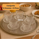 Conjunto com 6 Xícaras e Pires de Vidro 210ml