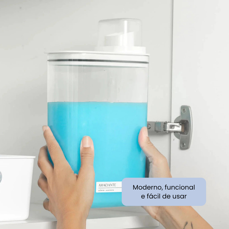Kit Dispenser de Lavanderia Premium com frascos organizadores para sabão e amaciante, ideal para manter a lavanderia elegante e funcional
