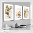 Kit 3 Quadros Folhagem Dourada 40x60cm - Refinado Lar