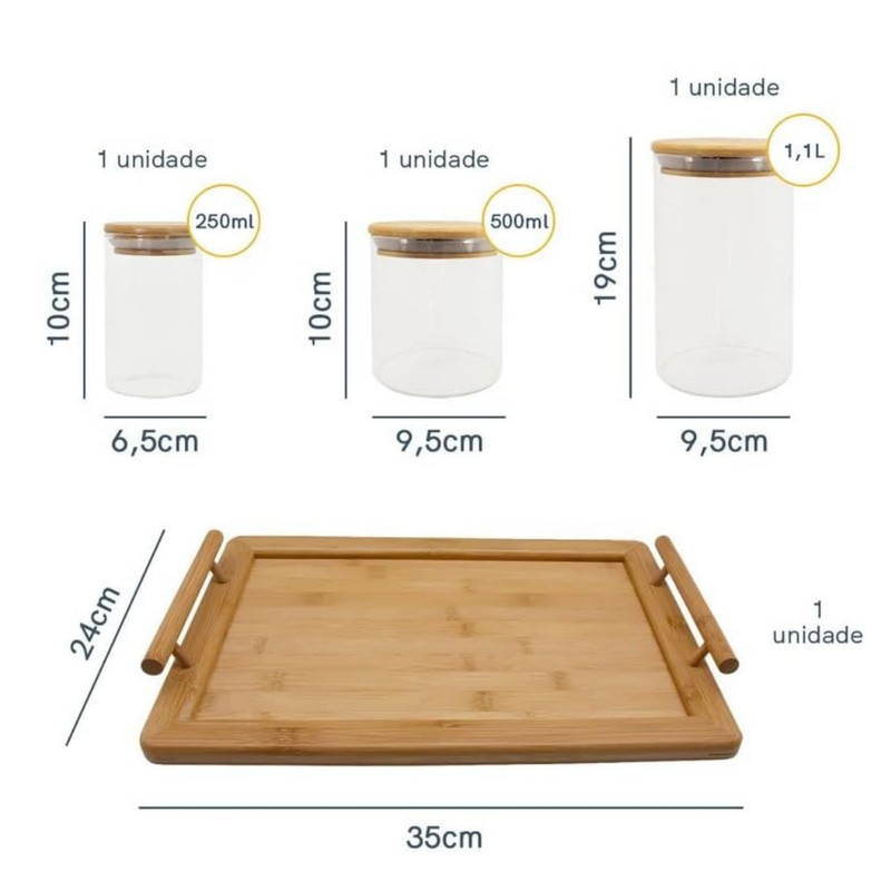 Kit Café com Bandeja e Potes para Mantimentos - Refinado Lar