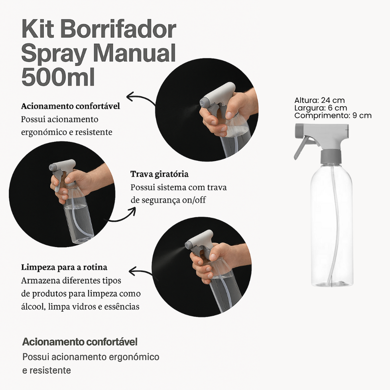Kit Borrifadores Spray 500ml: Para Limpeza, Plantas e Negócios - Refinado Lar