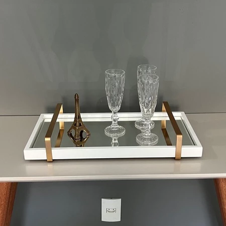 Bandeja Decorativa com Alça Dourada - Refinado Lar