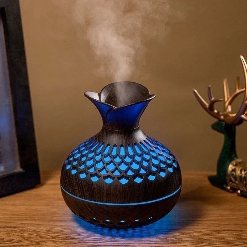 Mini Umidificador LED Vaso de Madeira - Refinado Lar