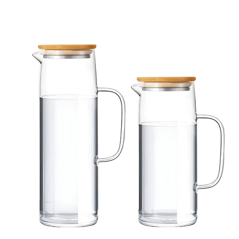 Kit com 2 Jarras de Vidro | 1L e 1,5L com Tampa de Bambu - Refinado Lar